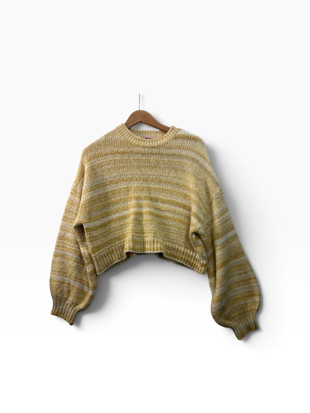 Urban Outfitters Yellow Striped Chunky Knit Cropped Pullover Sweater Womens M